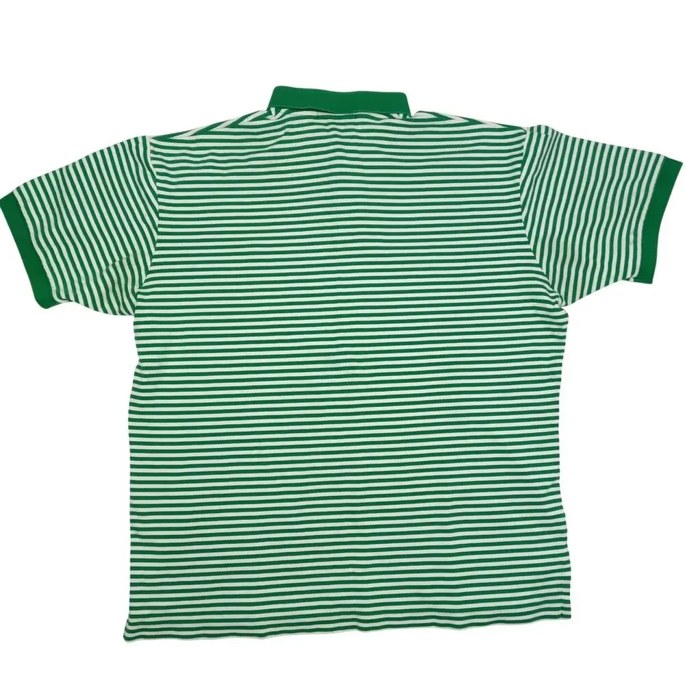 Ralph Lauren Vintage 90's Green and White Striped Polo Men's Large
